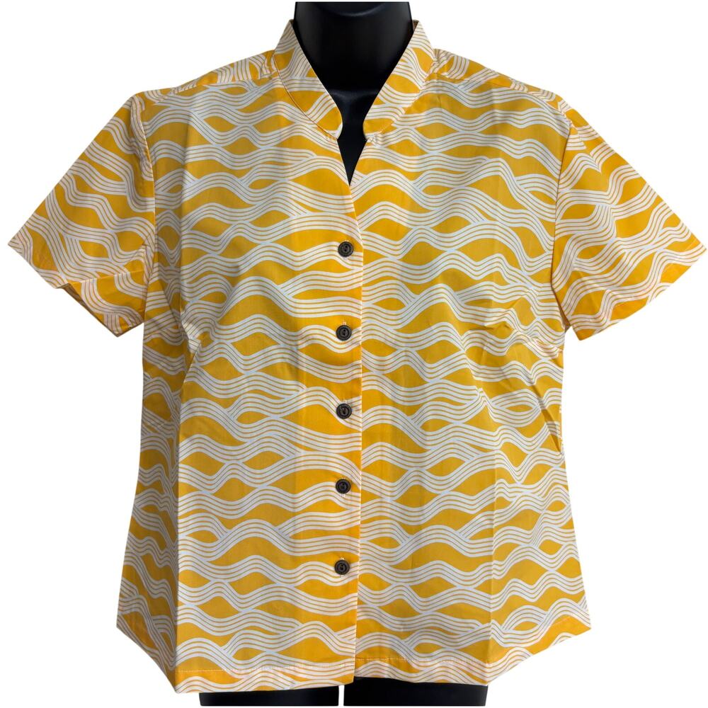 Avanti Hawaiian Shirt Womens Medium Yellow Button Front Short Sleeve NWT New